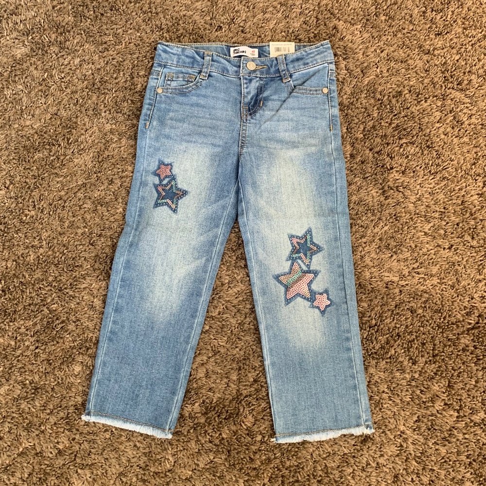 Epic Threads Girls Jeans 4T Star Sequins Raw Hem Dakota Wash Straight